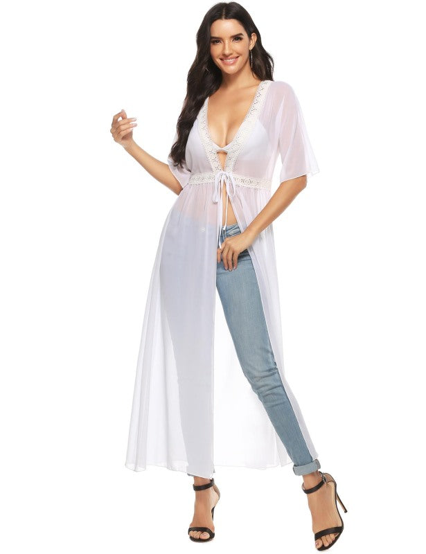 Fashion All-Match Casual Lace Long Chiffon Cardigan
