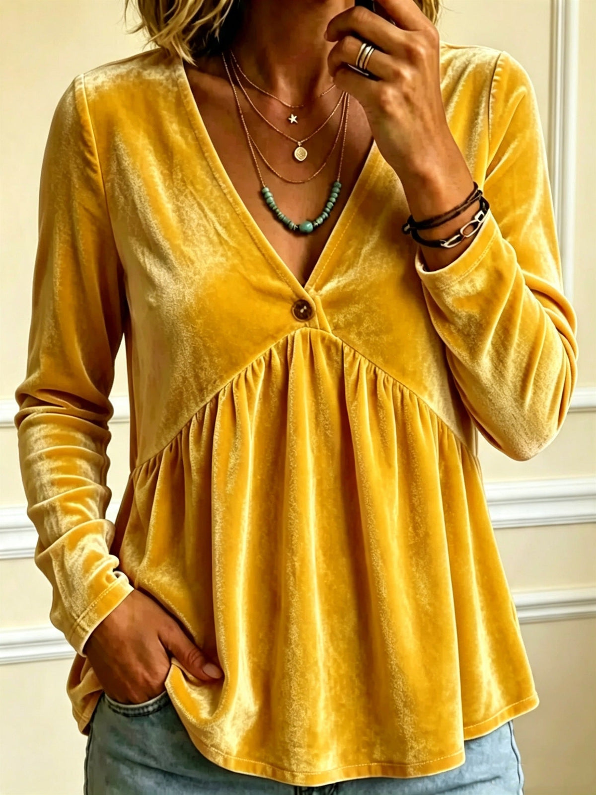 2026 New Arrival Women Solid Color V Neck Long Sleeve Knit Top Casual Loose Fashion Blouse For European & American Market