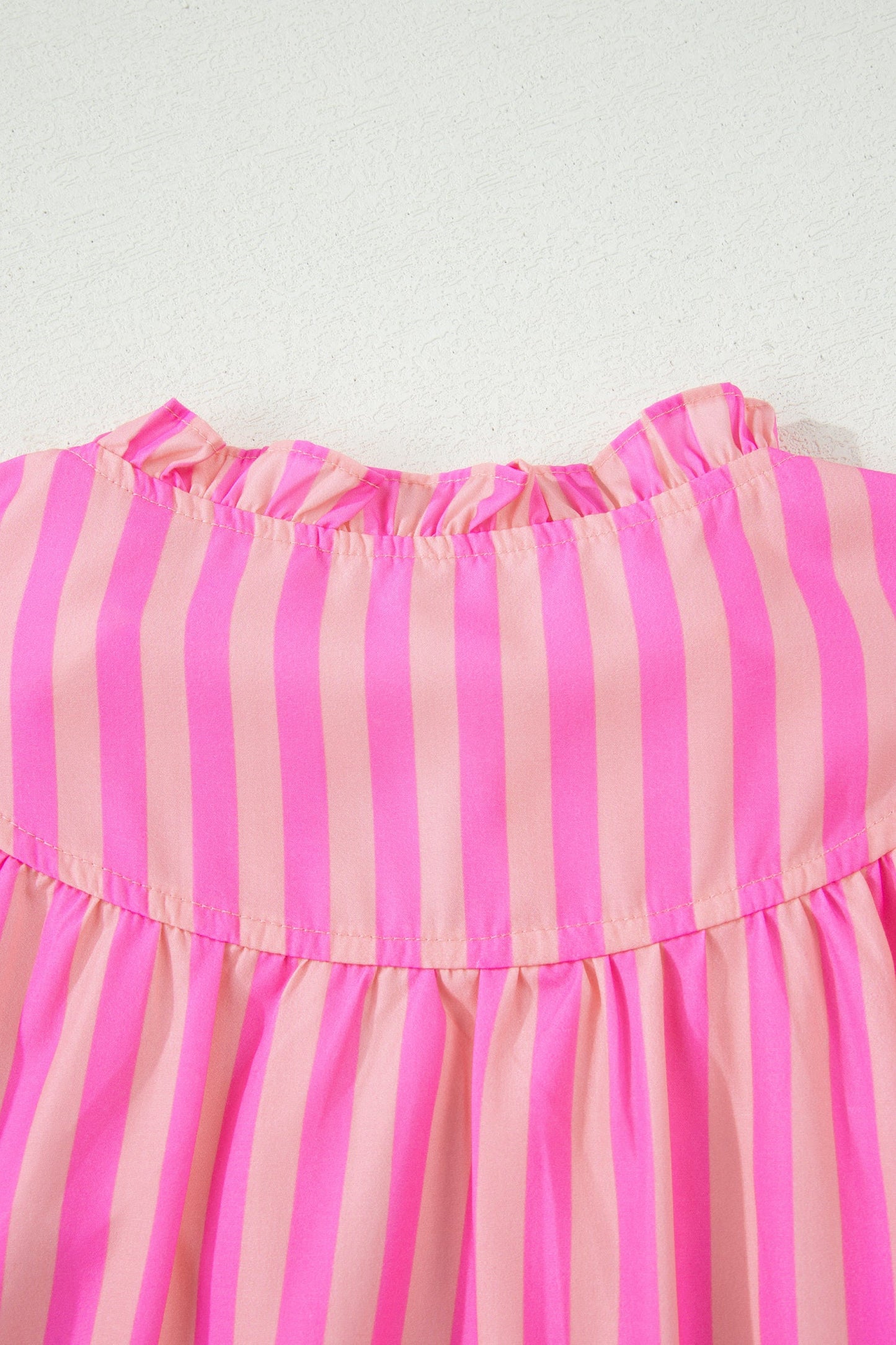 Stripe Split Neck Ruffle Sleeve Summer Blouse