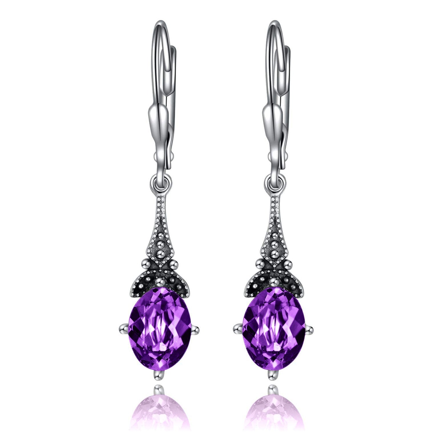 Leverback Drop Earrings Sterling Silver Retro Vintage Earrings With Oval Crystal Birthstone Earrings Gifts For Women Girls