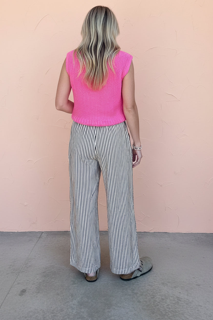 Stripe Wide Leg Elastic Drawstring Pants