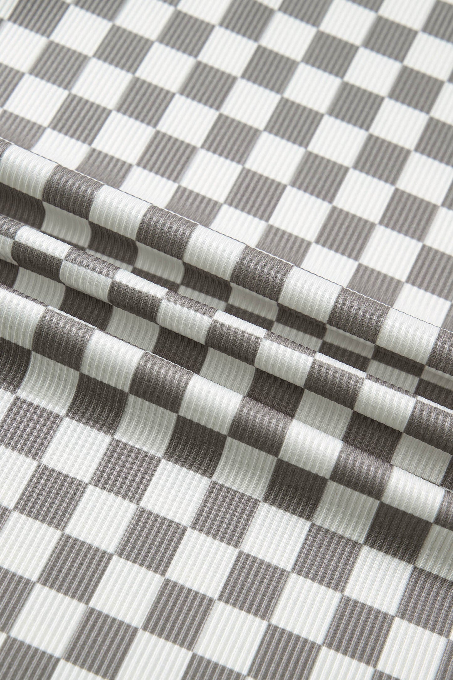 Checker Ribbed Knit Halter Tank Top