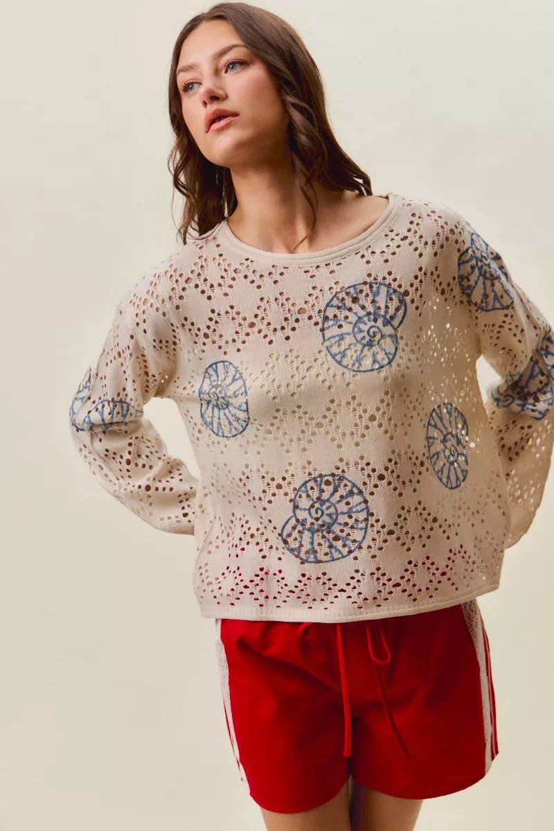 SO ME Seashell Lightweight Sweater Top