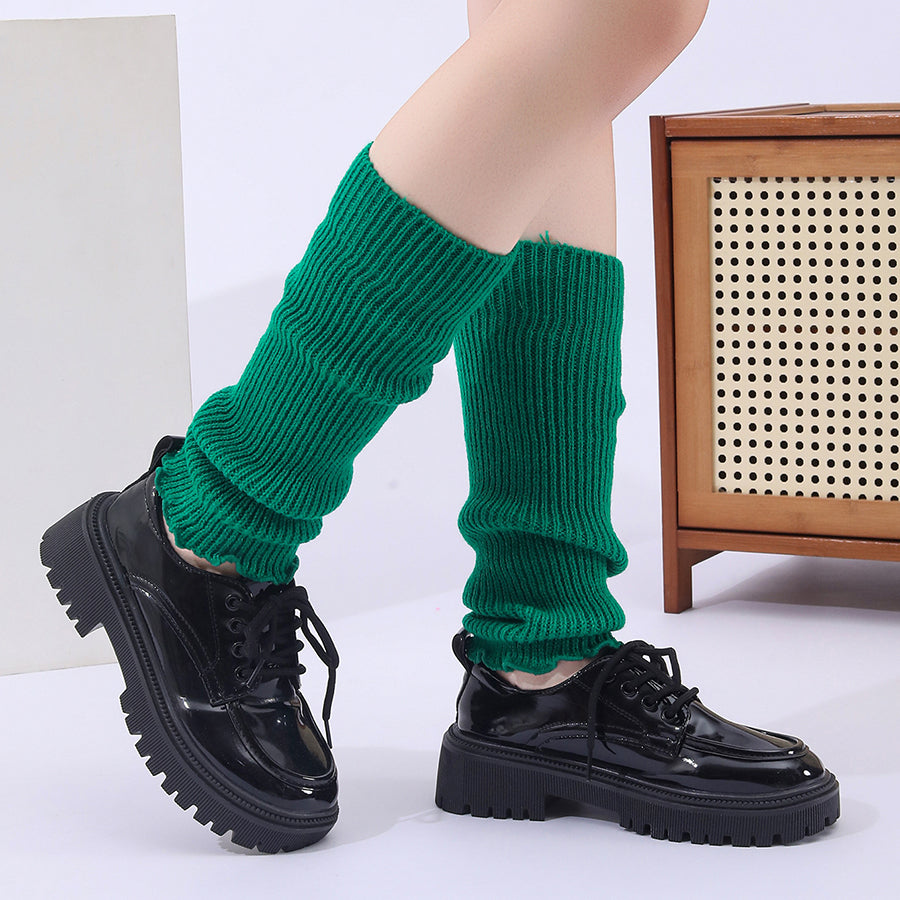 Winter Fashion Ribbed Knitted Hot Sale Harajuku Neon Long Socks Winter Boot Gaiters Clubwear Women Girls Japanese Lolita Leg Warmer