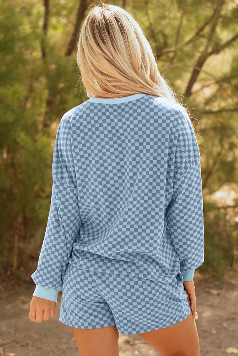 Checker Long Sleeve Pullover and Shorts Set