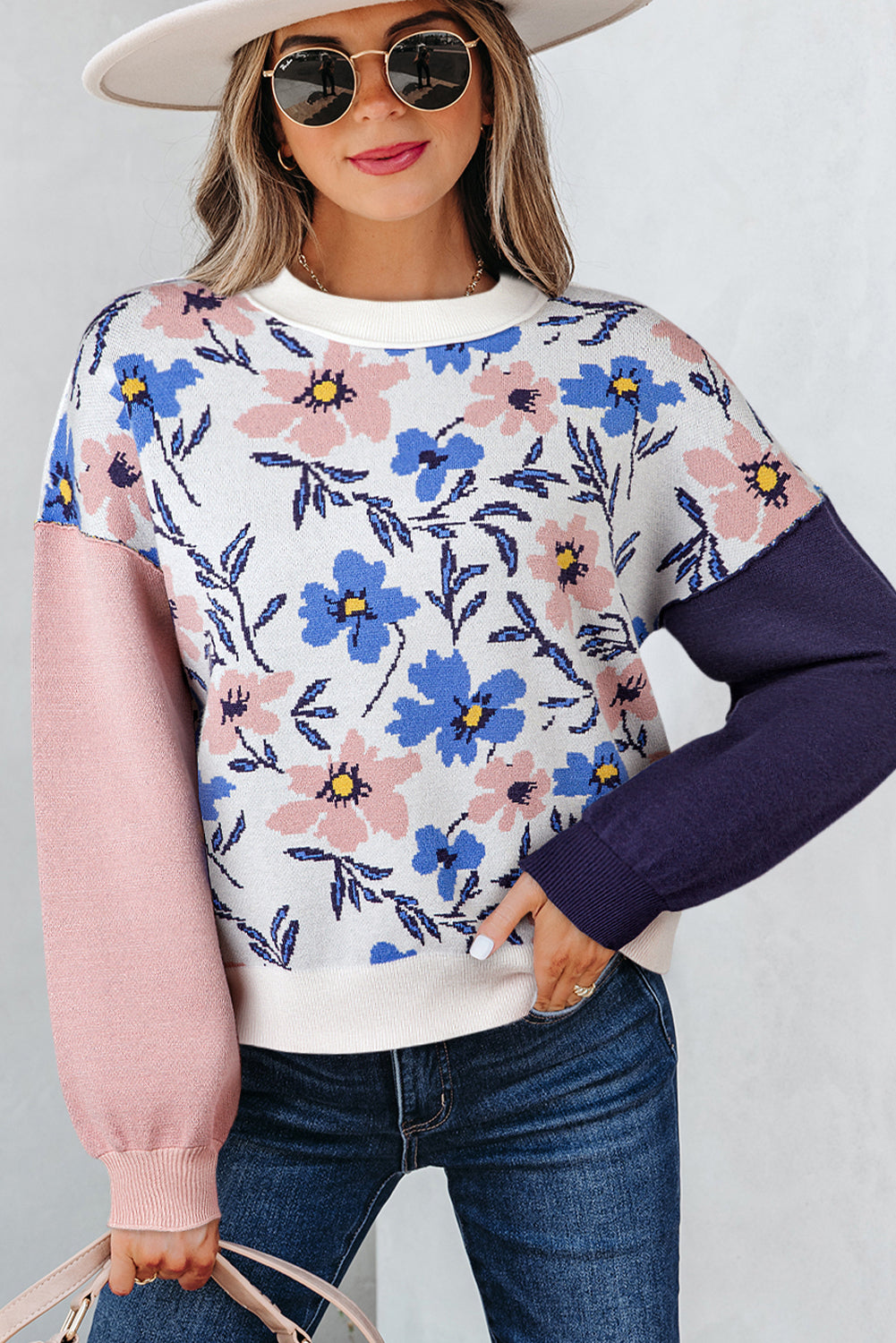 Lumivita Colorblock Sleeve Patchwork Sweater