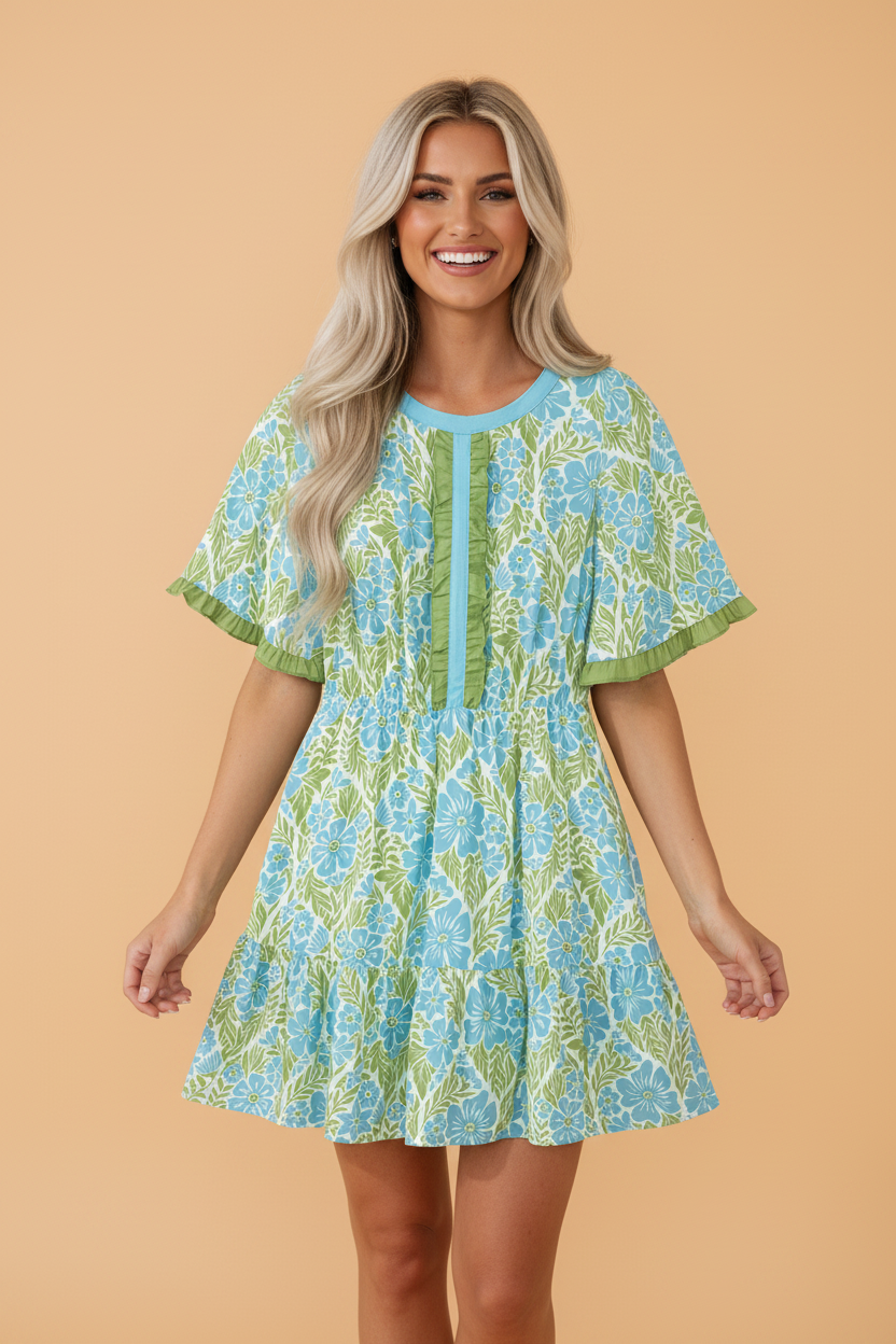 Floral High Waist Ruffle Mini Dress
