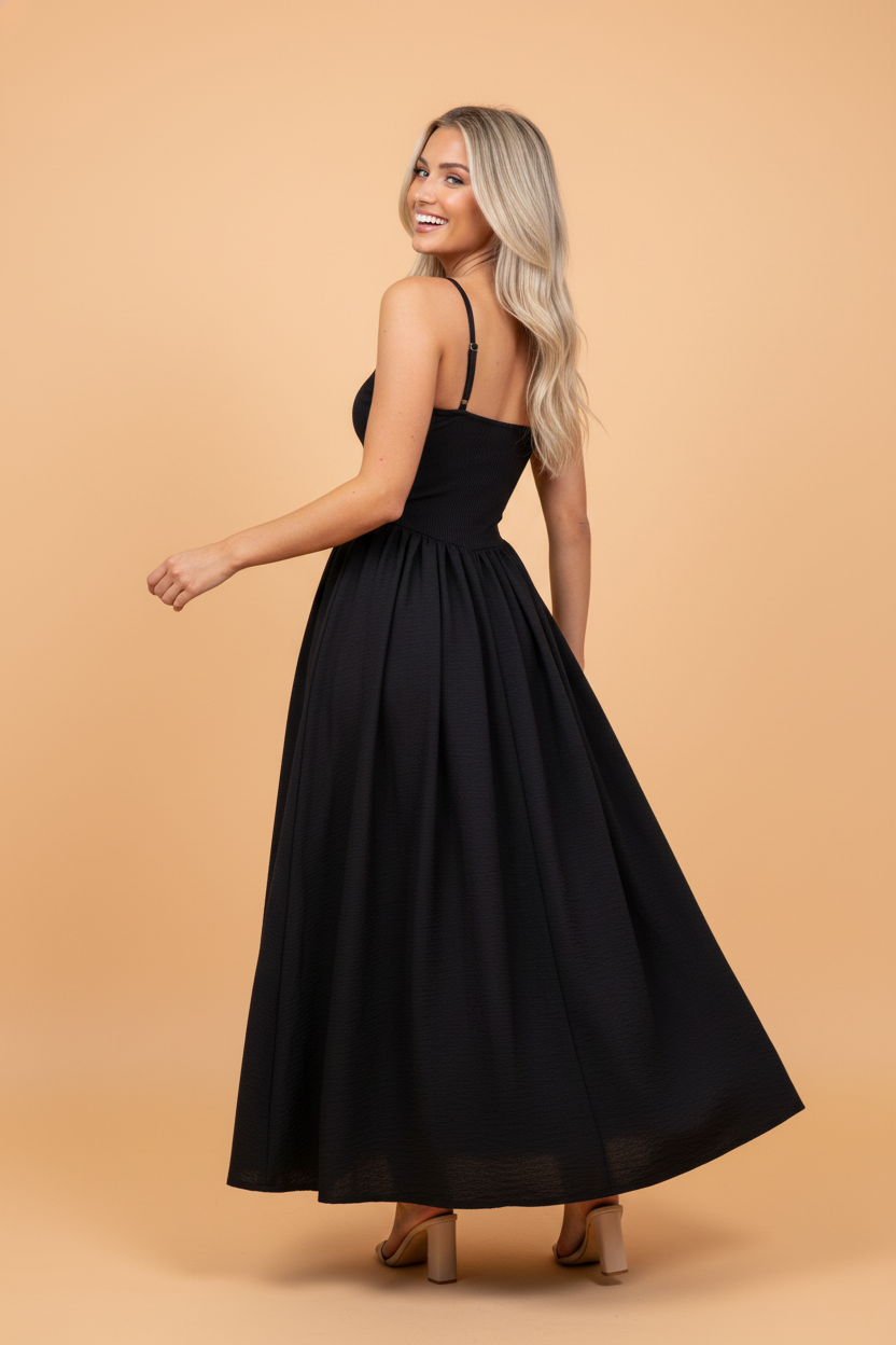 Solid Ribbed Patchwork Drop Waist Maxi Dress