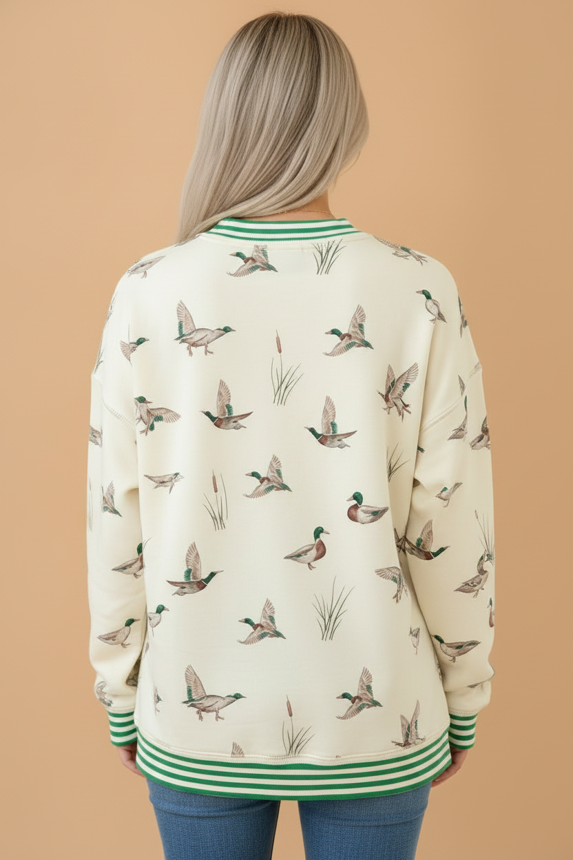 Mallard Stripe Contrast Trim Drop Shoulder Sweatshirt