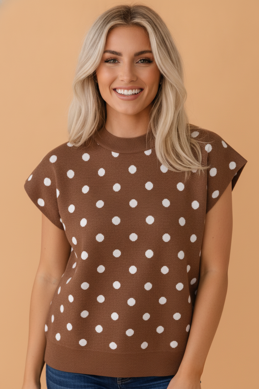 Polka Dot Dolman Short Sleeve Knit Top