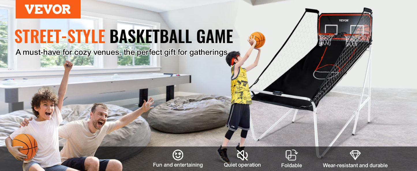 VEVOR Foldable Basketball Arcade Game 2 Player Indoor Basketball Game Home Dual Shot Sport w/ 4 Balls 8 Game Modes for Kid Adult