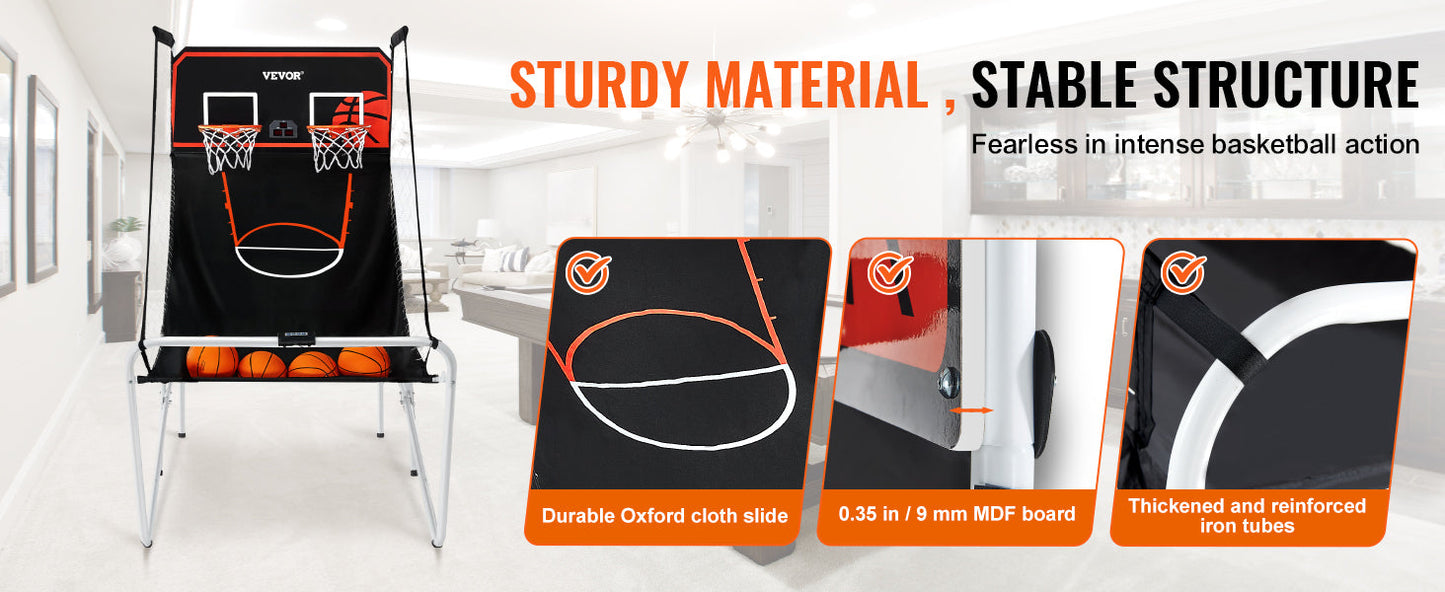 VEVOR Foldable Basketball Arcade Game 2 Player Indoor Basketball Game Home Dual Shot Sport w/ 4 Balls 8 Game Modes for Kid Adult