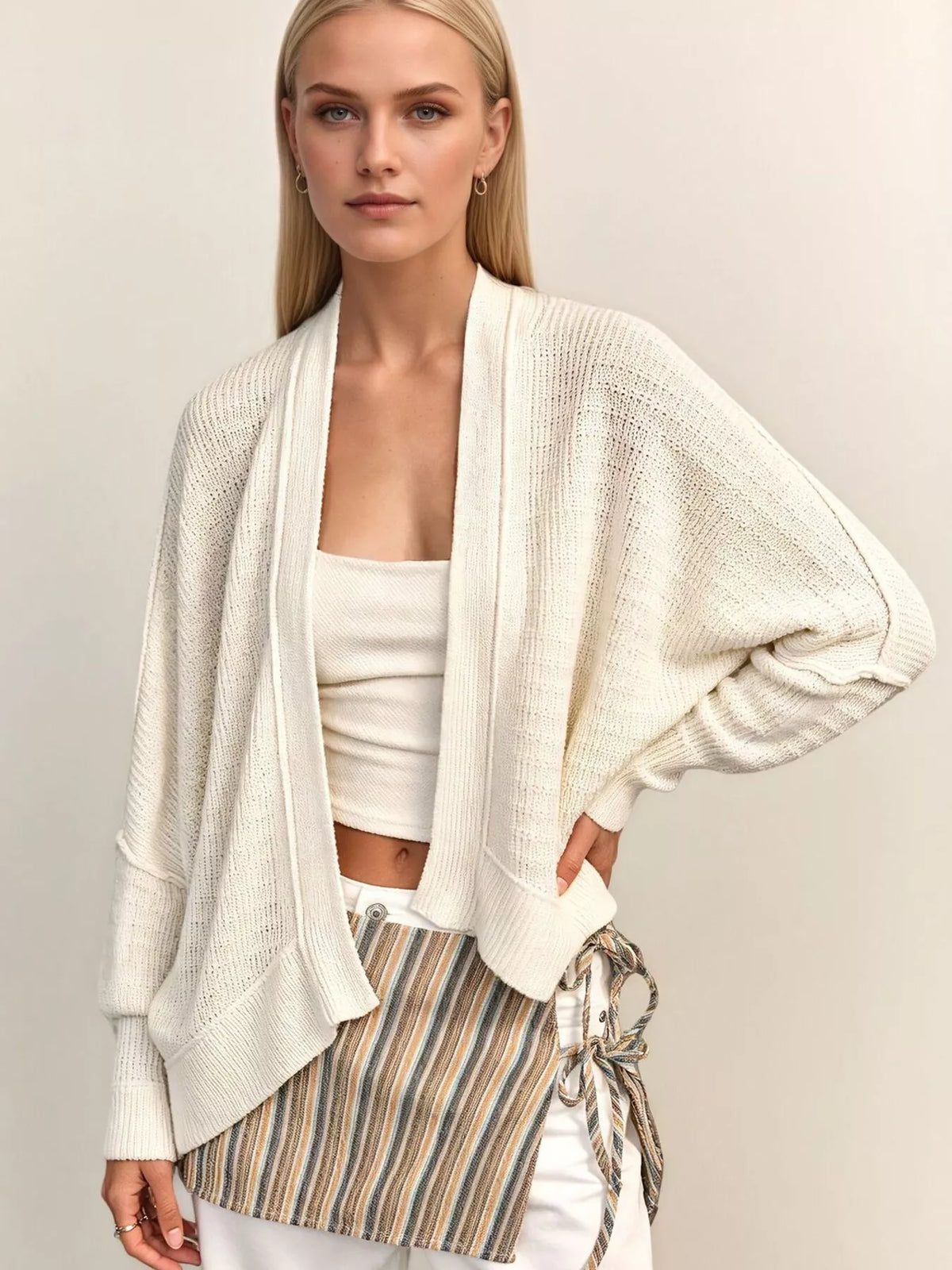Open-Front Long Sleeve Knit Cardigan