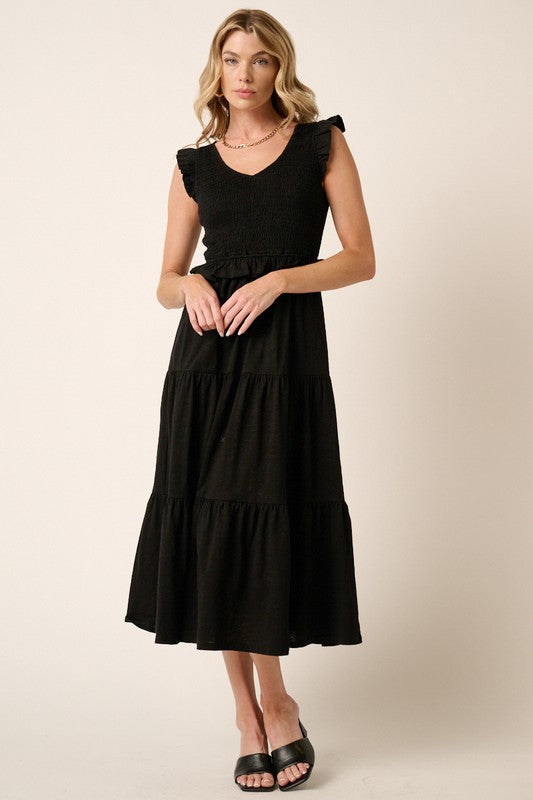 Smocked Ruffled Tiered Midi Dress – Feminine, Romantic, Flattering and Playful Design & Whimsical Style