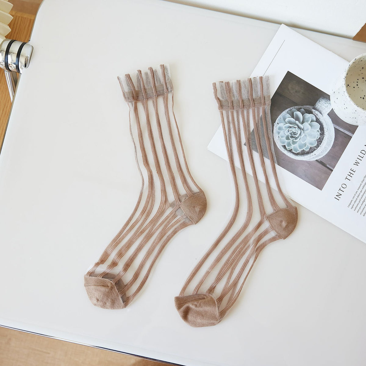 Thin Mid-calf Solid-color Lace-up Socks For Women