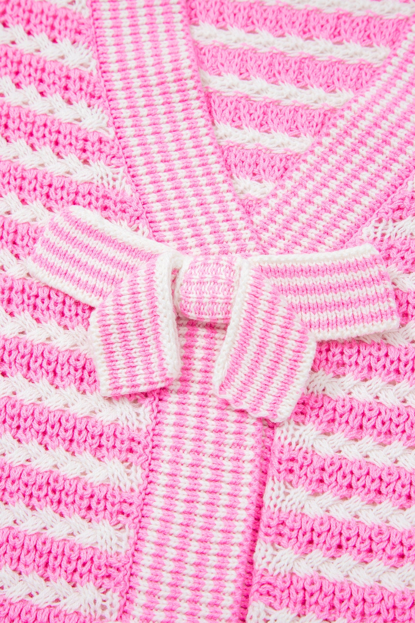 Stripe Bow Tie V-Neck Short Sleeve Sweater