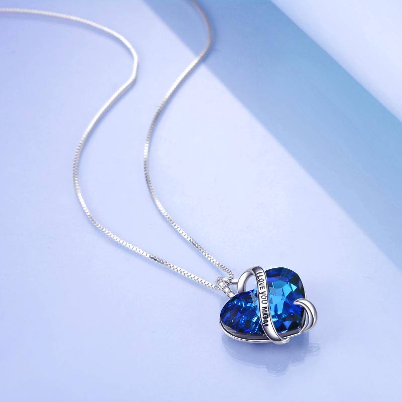 I Love You Mom Necklace Sterling Silver Heart Pendant Embellished with Crystals from Austria