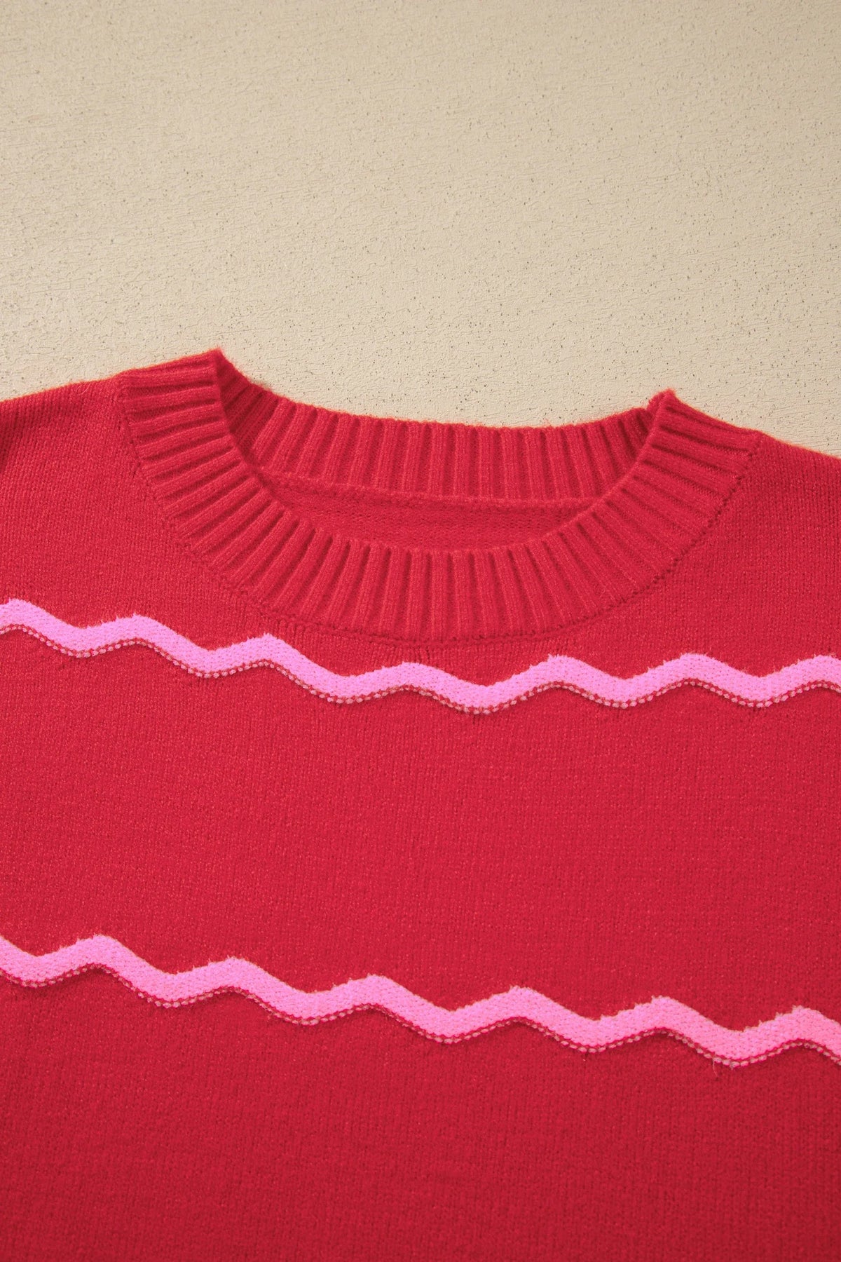 Wavy Stripe Round Neck Long Sleeve Sweater