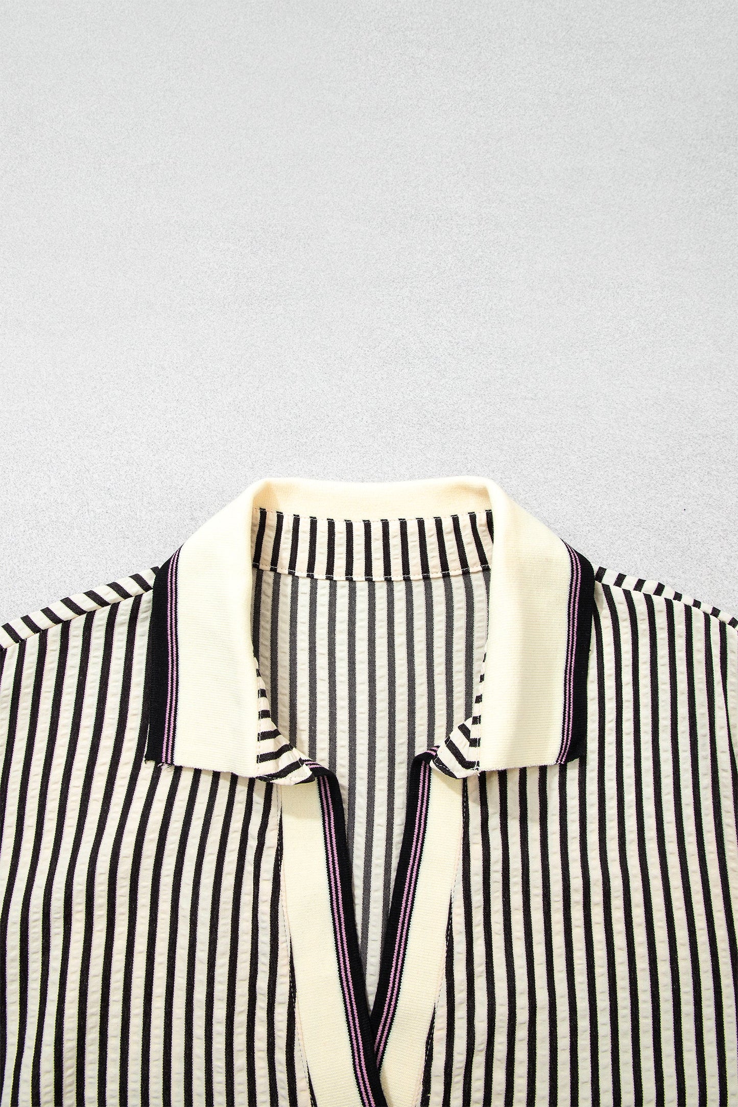 Plus Size Stripe Patchwork Collared V-Neck Peplum Blouse