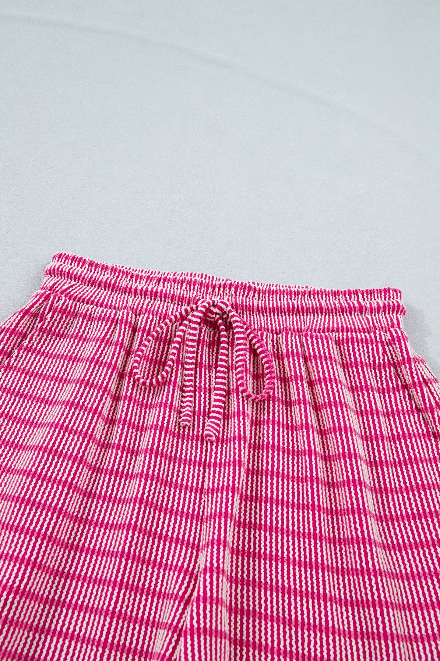 Stripe Ribbed Loose Tee & Drawstring Short Set