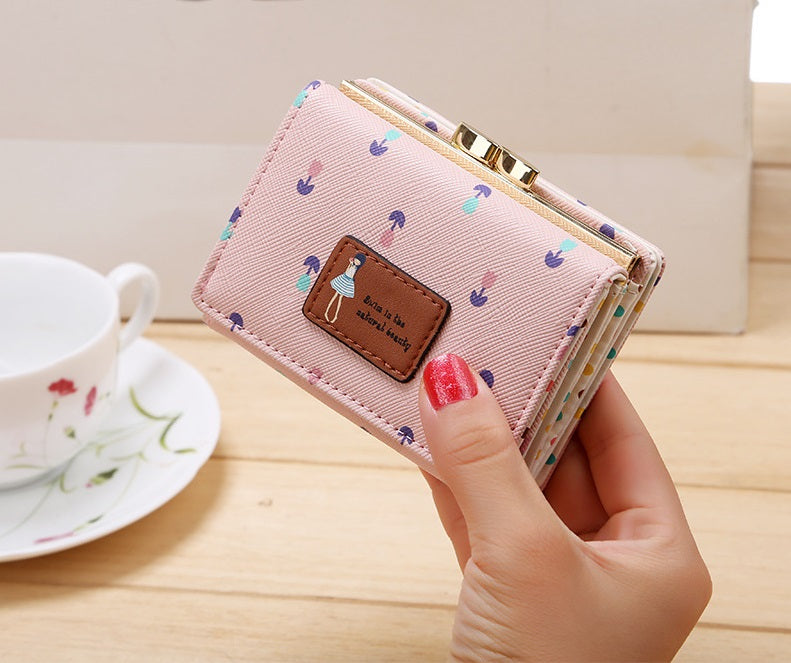 PU Leather Trifold Women's Wallet Short Cute Small Coin Purse