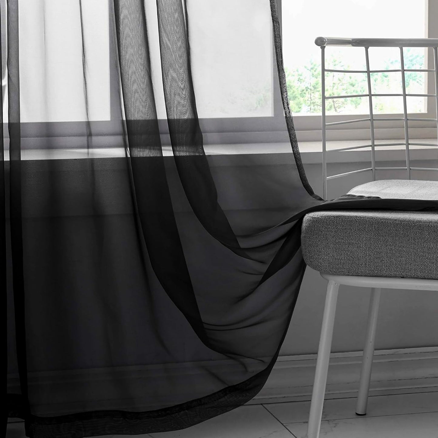 63" Inches Long - Black Sheer Window Rod Pocket Curtain Set (2 Panels)