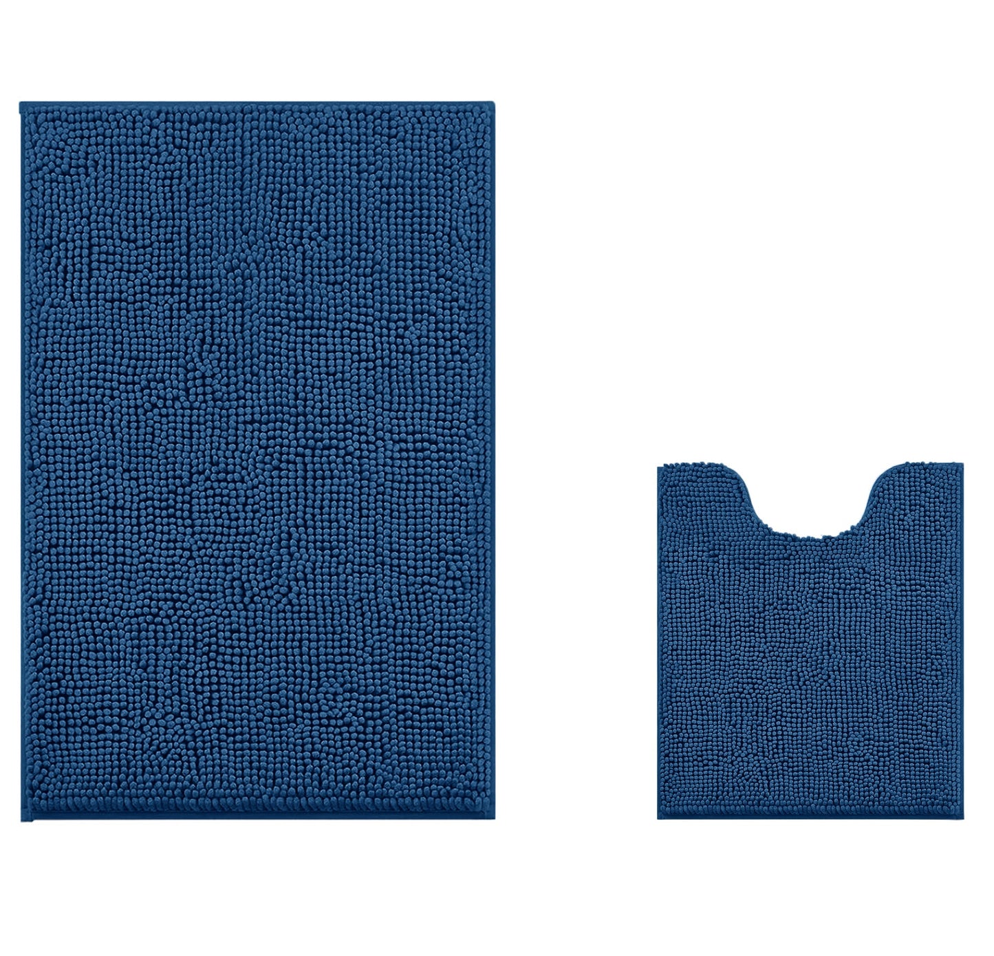 2 Piece Set Blue Soft Cozy Plush Chenille Bath Mat Bathroom Rug