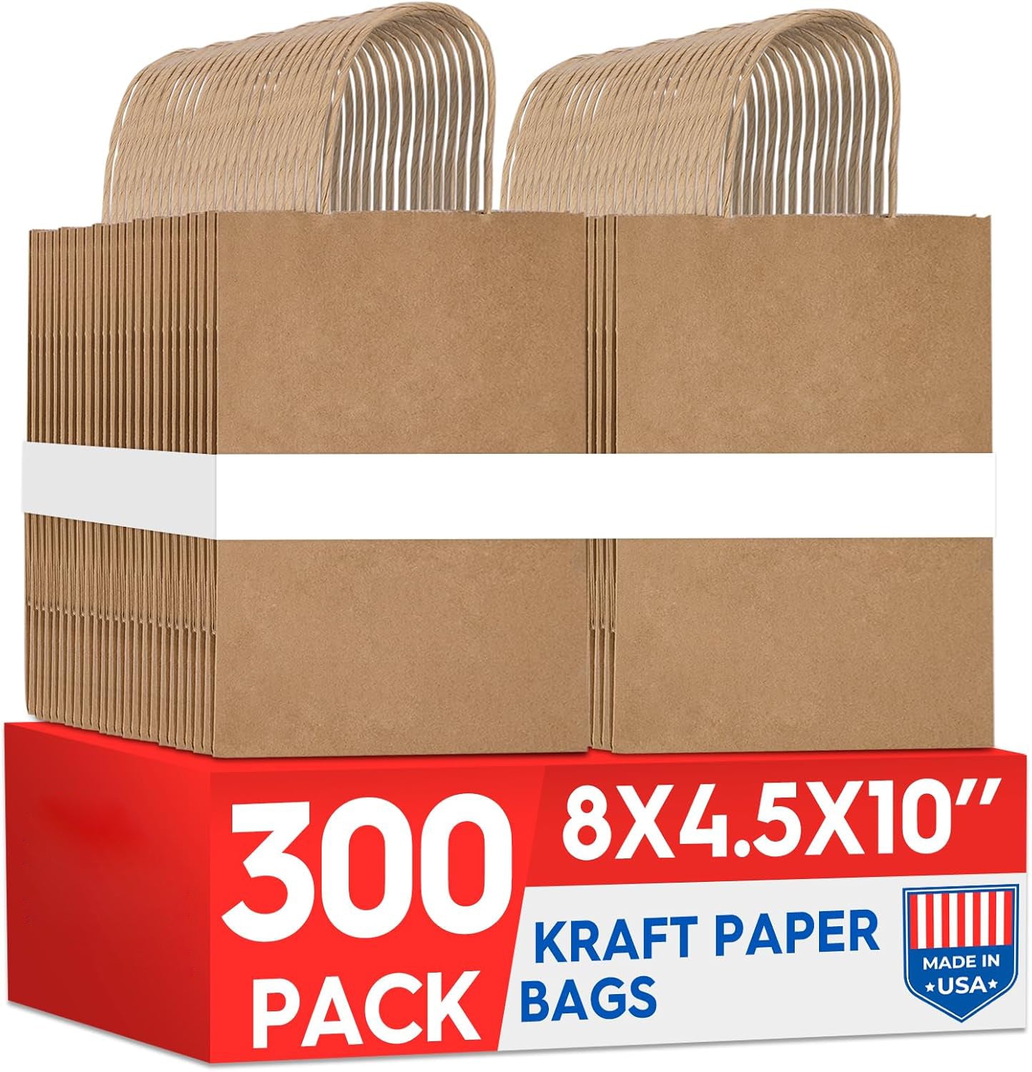 8x4.5x10 Inch Kraft Paper Gift Bags | 300 Pack Wholesale