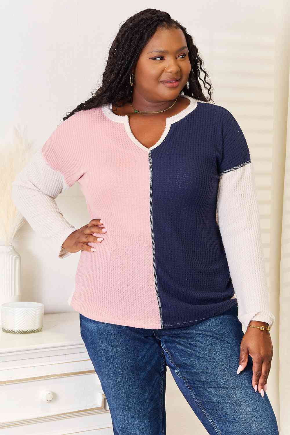 Heimish Full Size Solid Color Contrast Top
