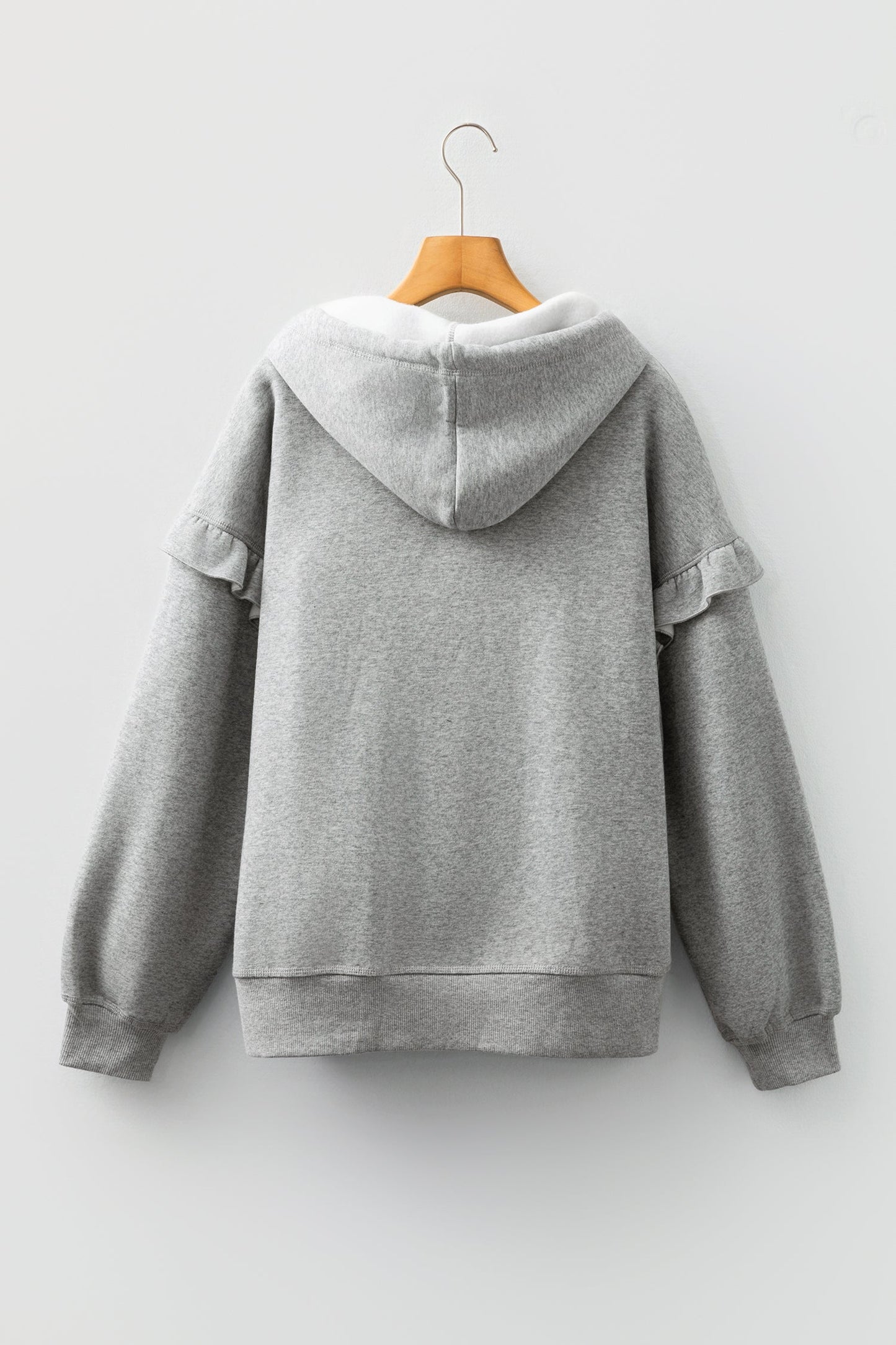 Contrast Rope Drawstring Ruffle Drop Shoulder Hoodie