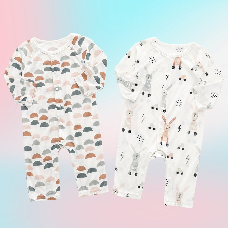 Light And Soft Bamboo Fiber Baby Jumpsuit Floral Animal Cute Print Spring Autumn Newborn Clothes Unisex Long Sleeve Baby Rompers For Boys Girls