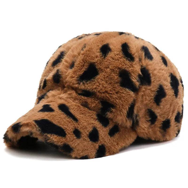 Leopard Print Fleece Baseball Cap - Winter Style