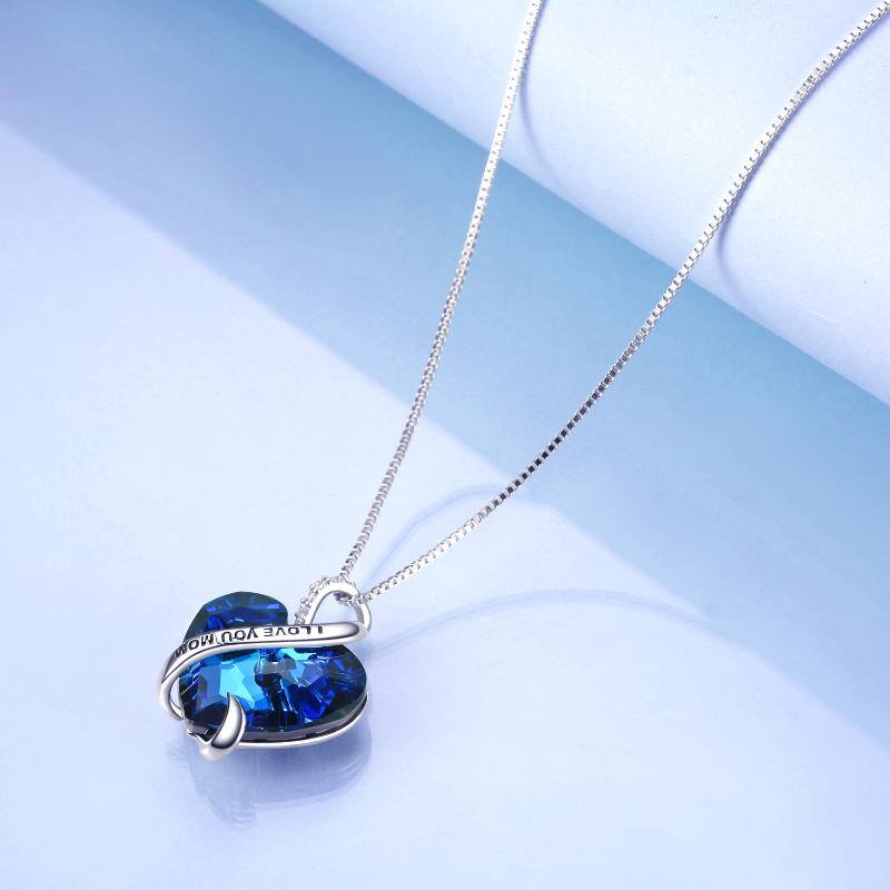 I Love You Mom Necklace Sterling Silver Heart Pendant Embellished with Crystals from Austria