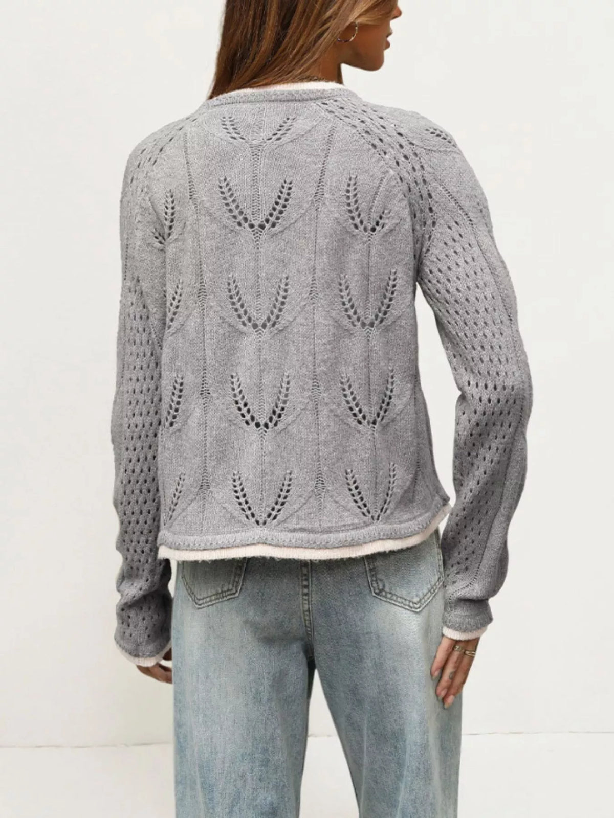 Hollow-Out Knit Button-Down Cardigan
