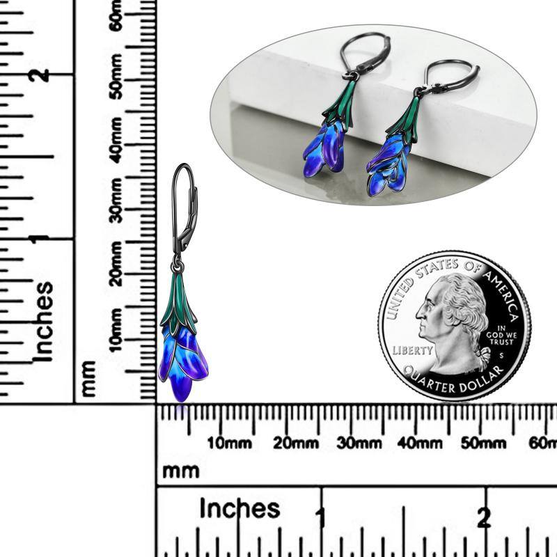 Sterling Silver Purple Tulip Flower Dangle Handmade Dangle Drop Earrings