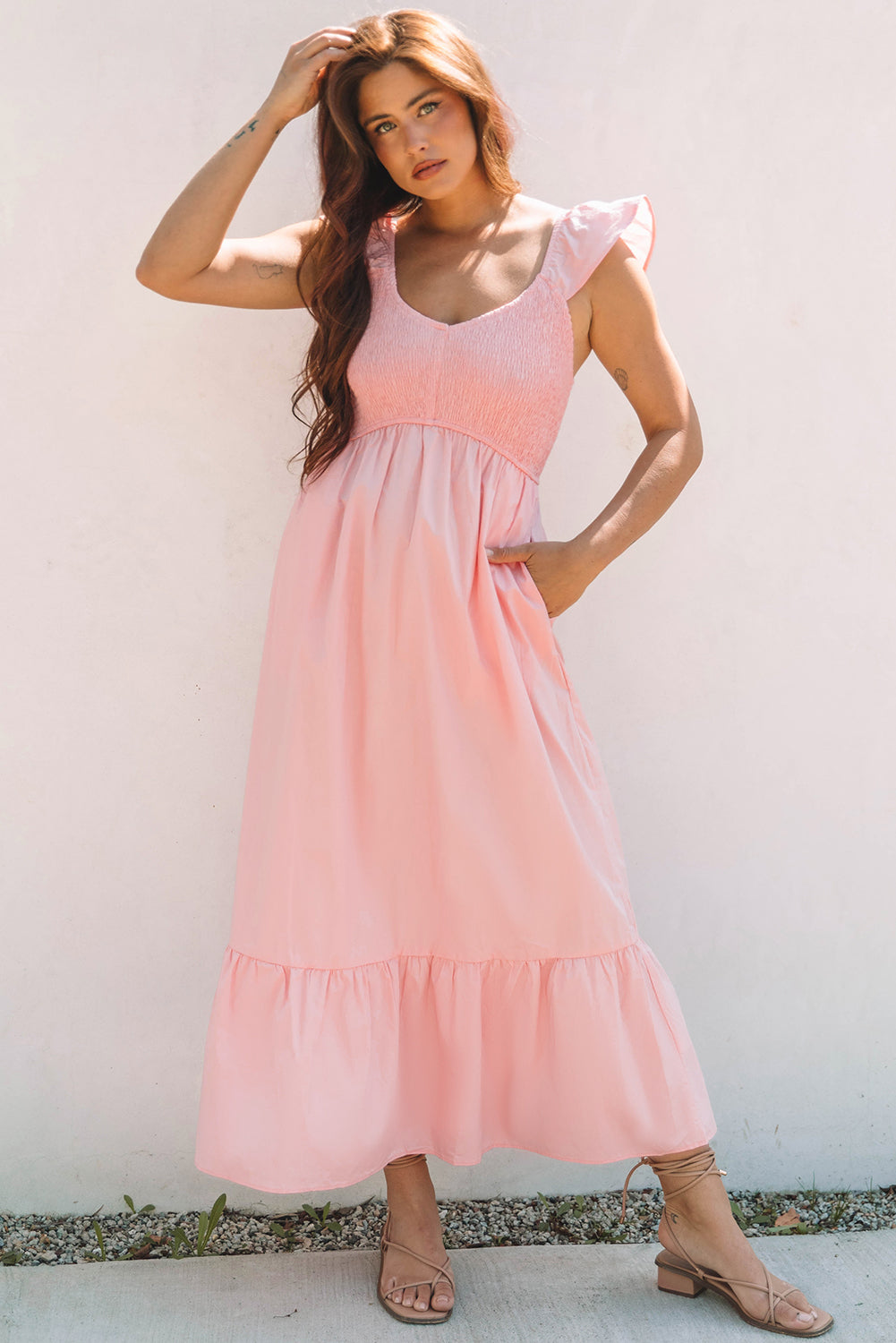 Ashlyn Flutter Sleeve Smocked Bodice Maxi Dress