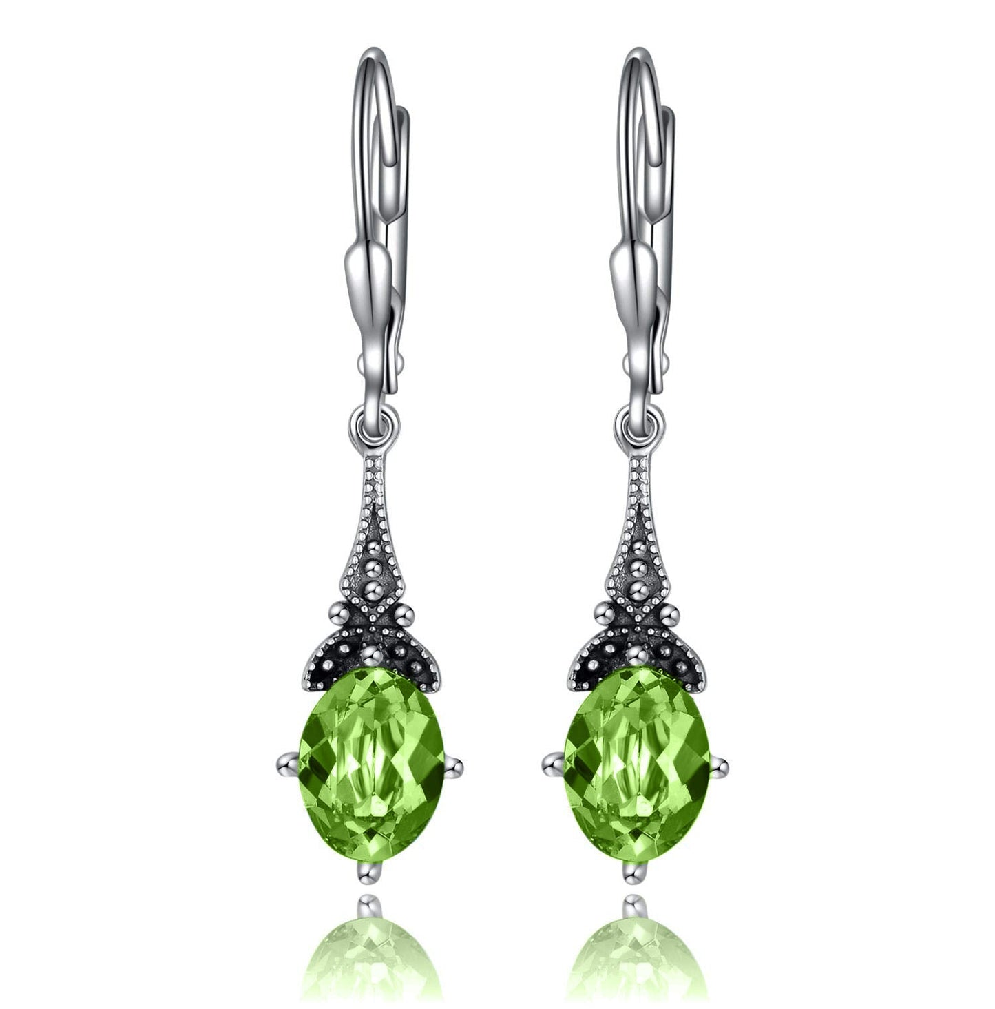 Leverback Drop Earrings Sterling Silver Retro Vintage Earrings With Oval Crystal Birthstone Earrings Gifts For Women Girls