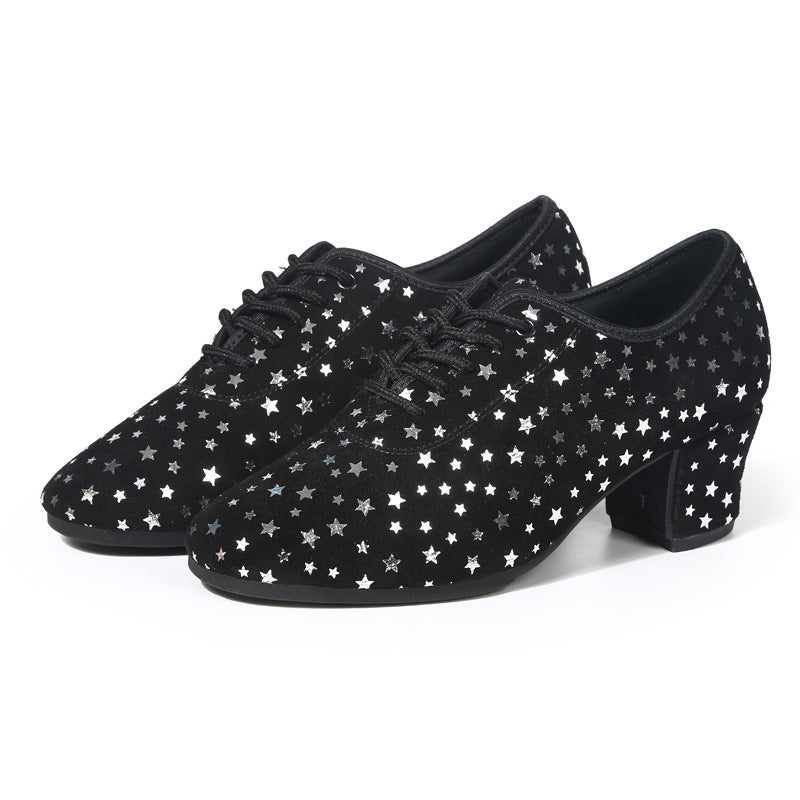 Outdoor Latin Dance Shoes With A Fabric Upper Star Design And Rubber Sole
