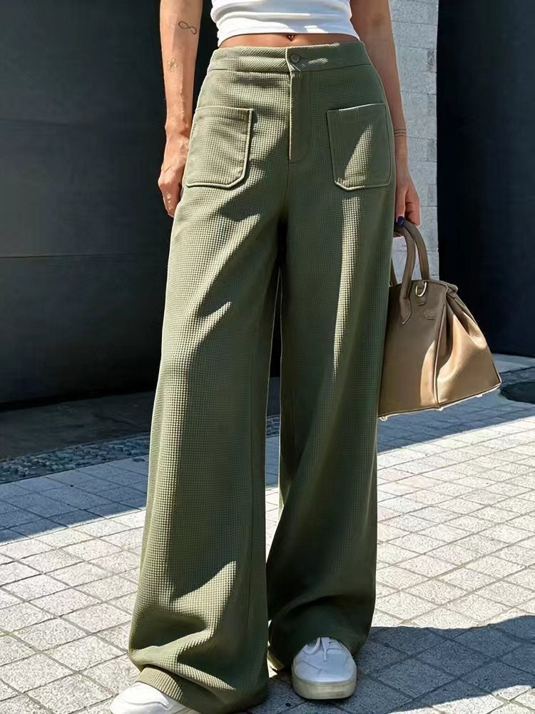 Women's Casual Loose-fit Waffle-knit Multi-color Wide-leg Pants