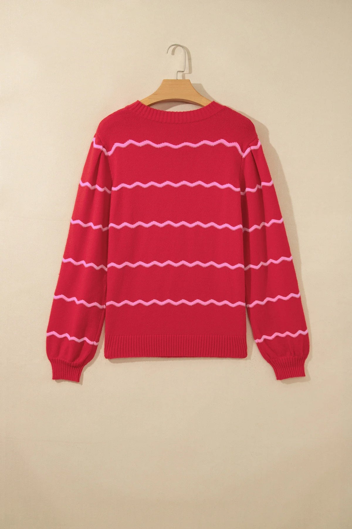 Wavy Stripe Round Neck Long Sleeve Sweater