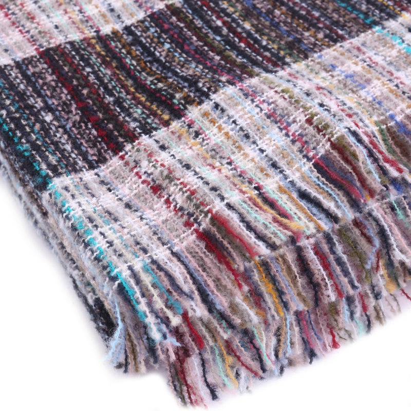 Ladies Circle Gauze Plaid Bristle Square Scarf