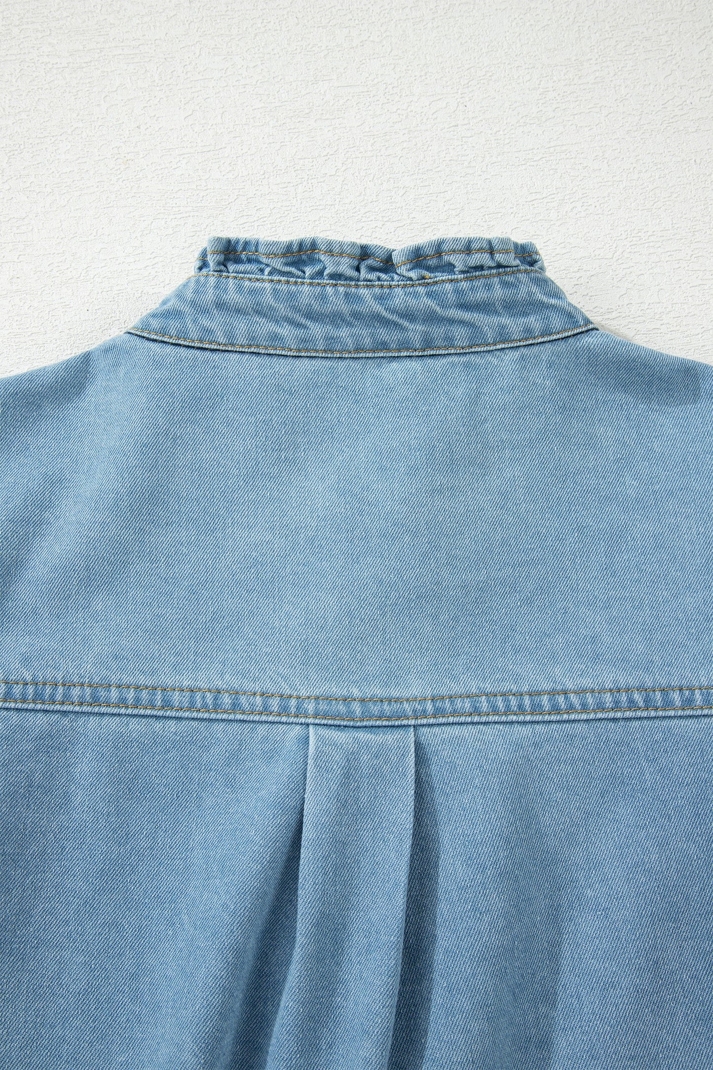 Solid Denim Frilled Ruffle Sleeve Buttoned Mini Dress