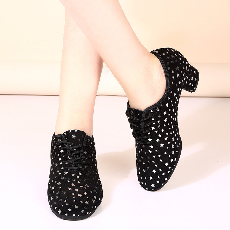 Outdoor Latin Dance Shoes With A Fabric Upper Star Design And Rubber Sole