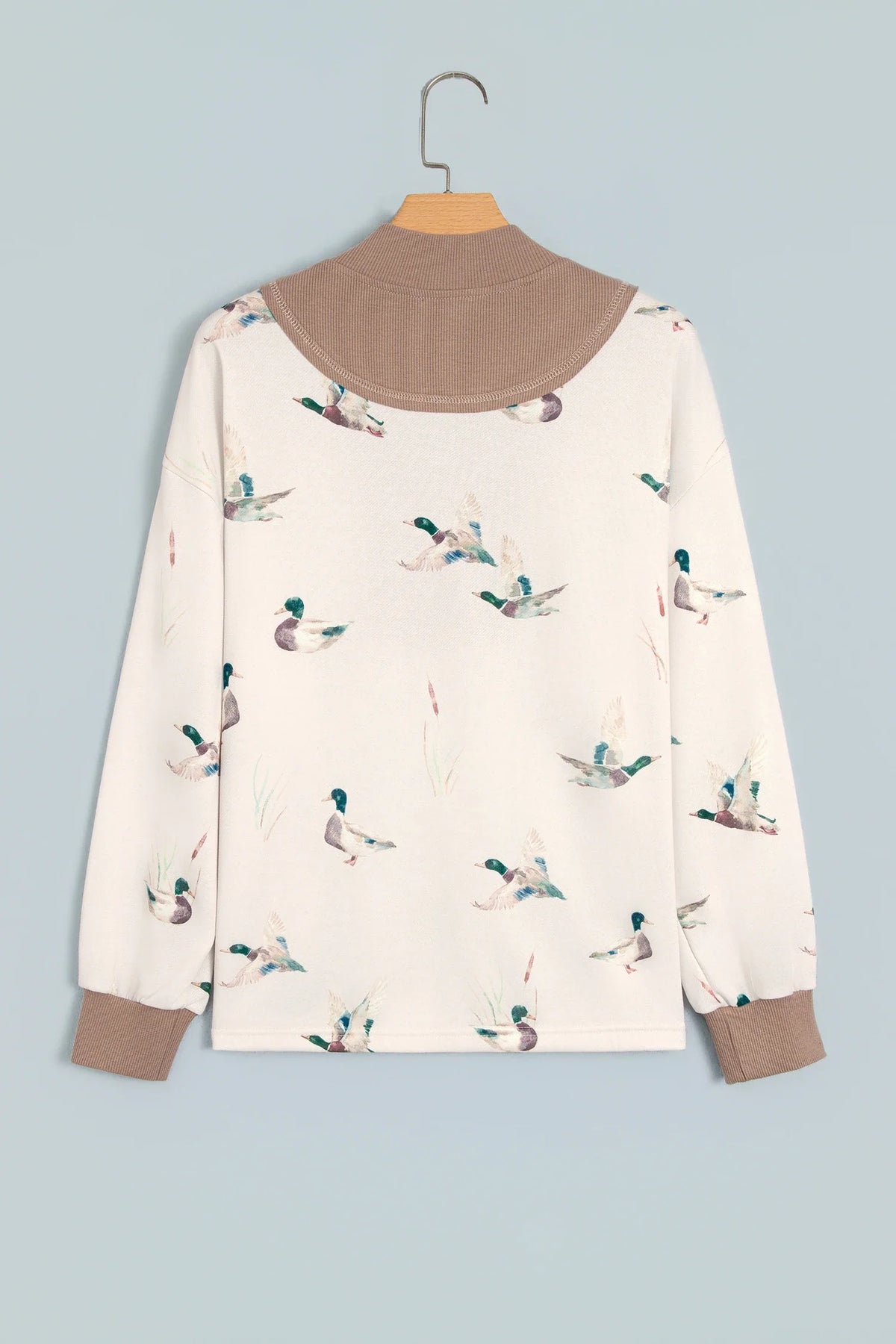 Mallard Ribbed Patchwork Zip Neck Long Sleeve Top