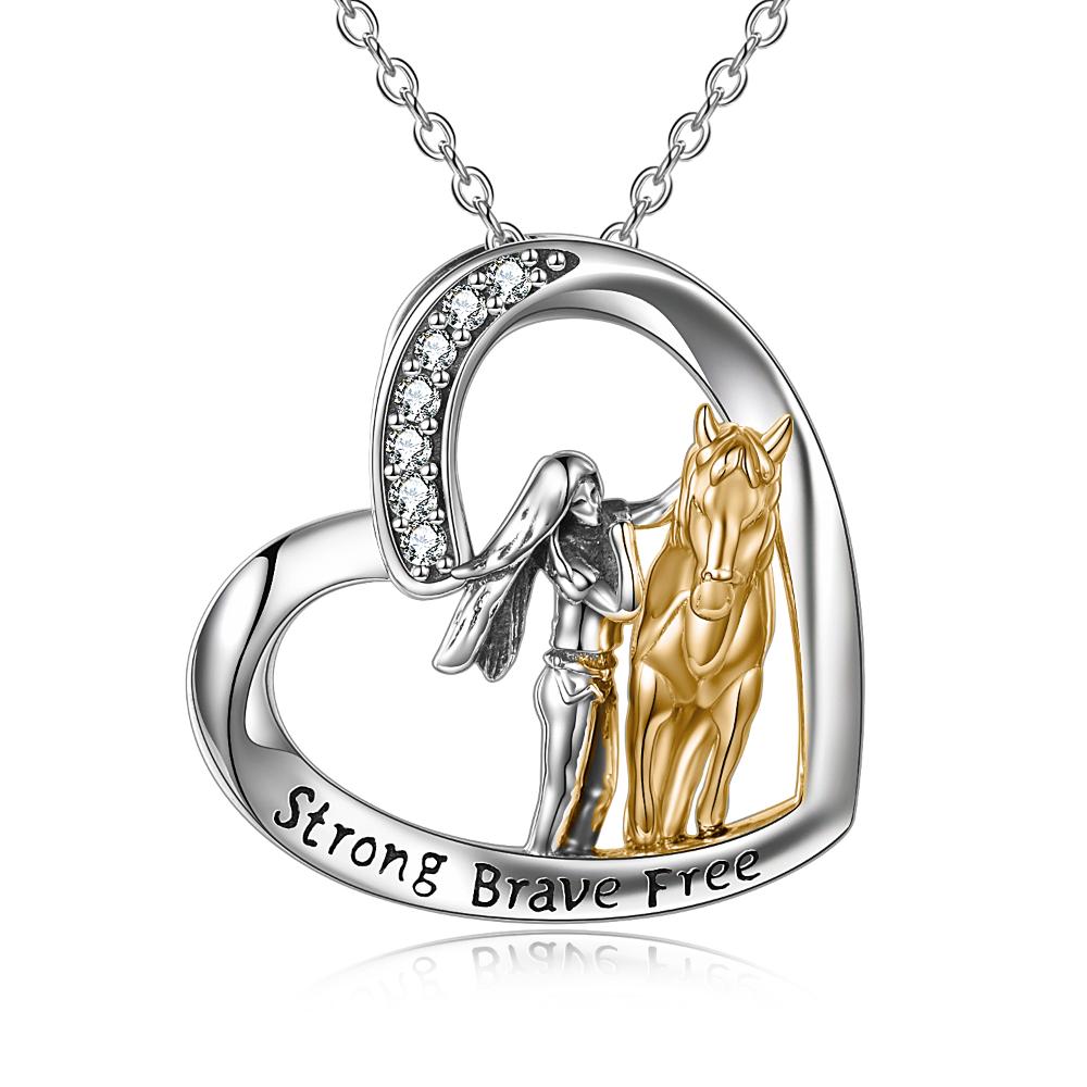 Sterling Silver Girls with Horse Gift for Women Girls Strong Brave Free