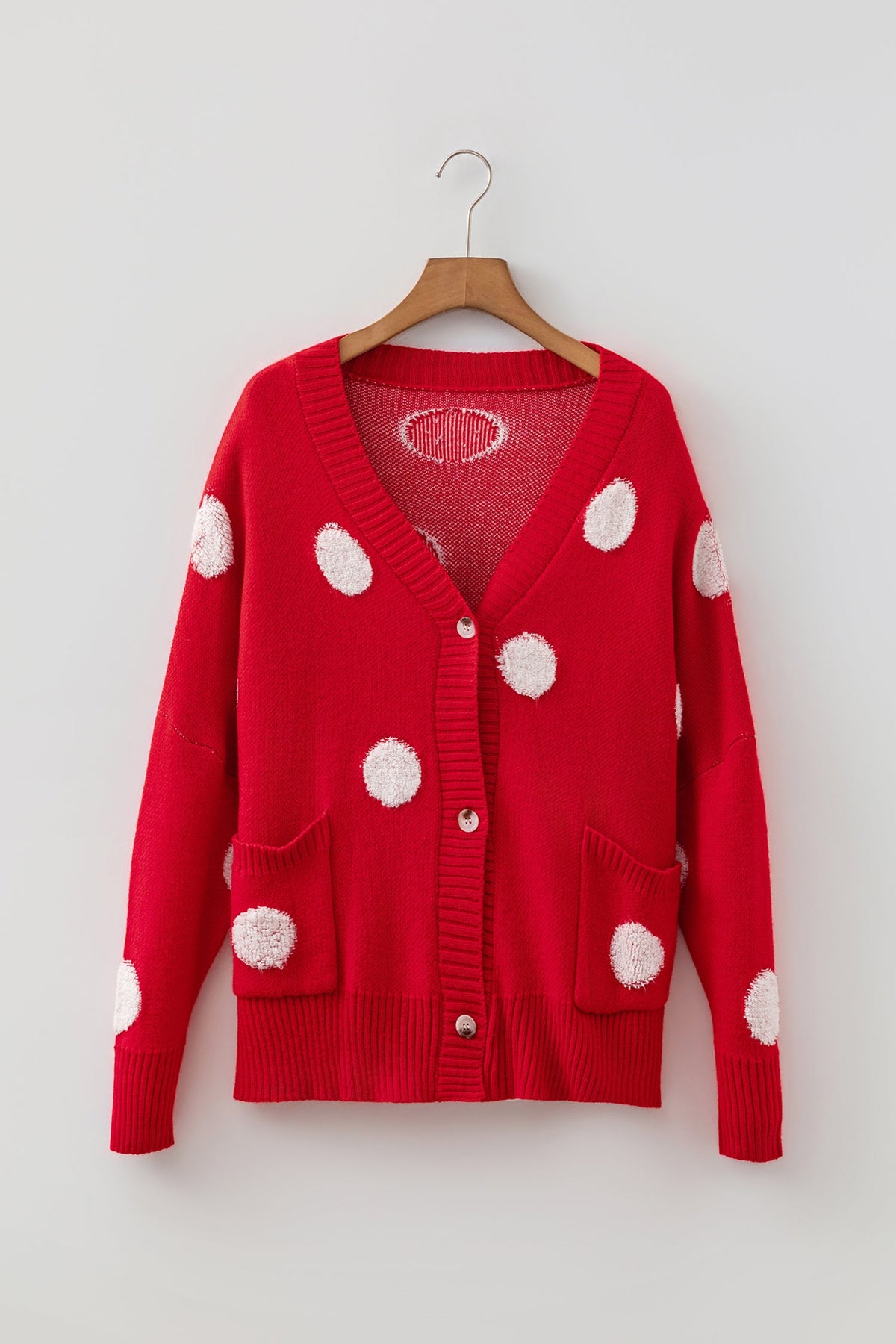 Polka Dot Button Front Oversized V-Neck Cardigan