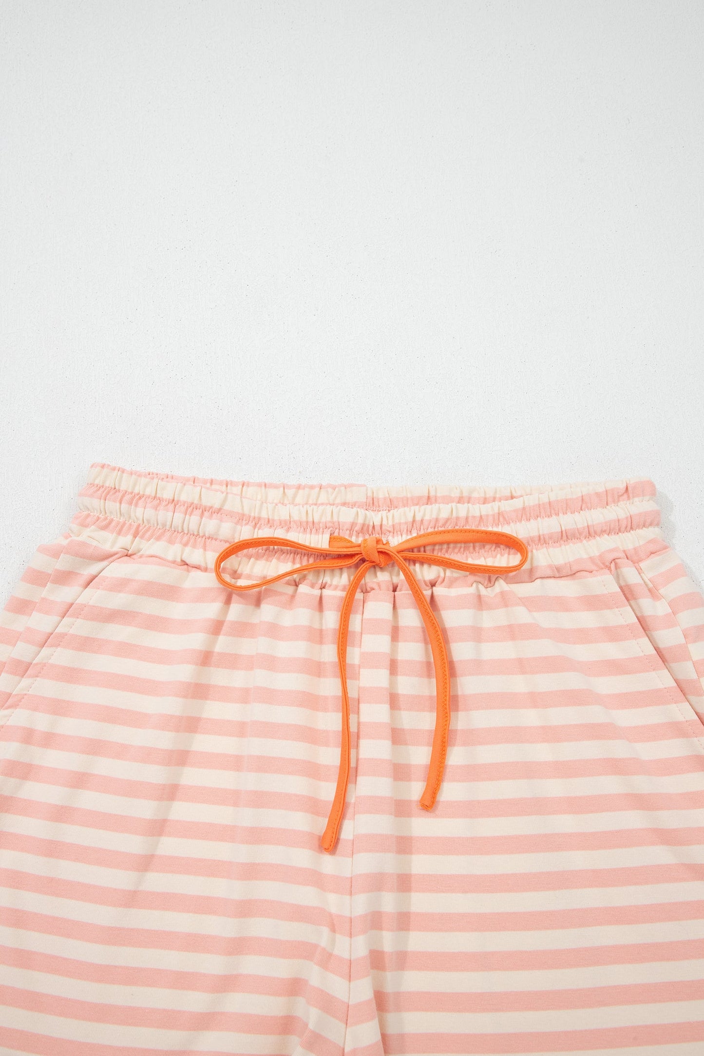 Stripe Contrast Trim Tee & Drawstring Shorts Set