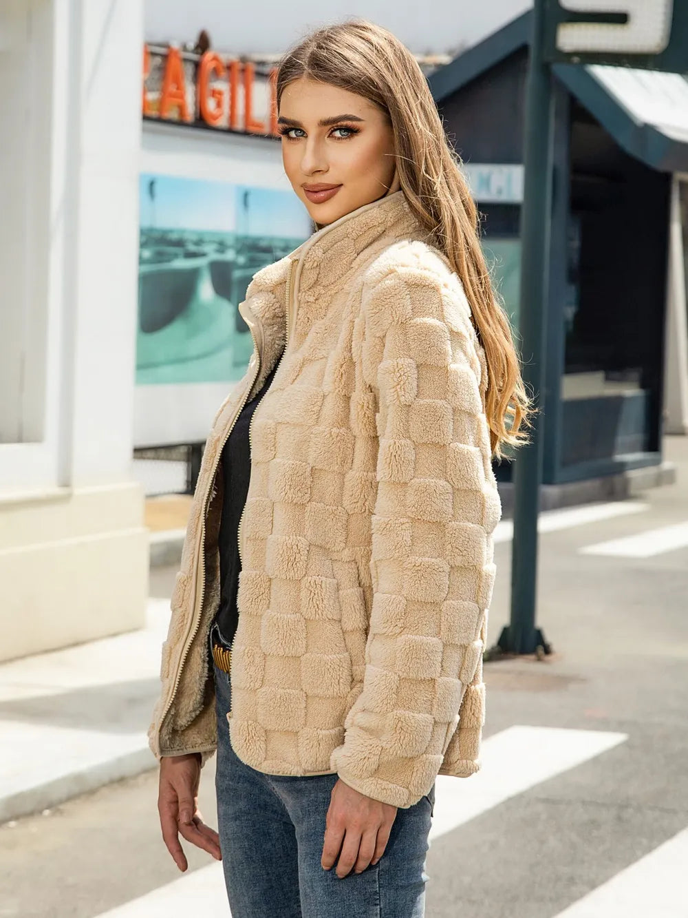 Checkered Zip Up Jacket