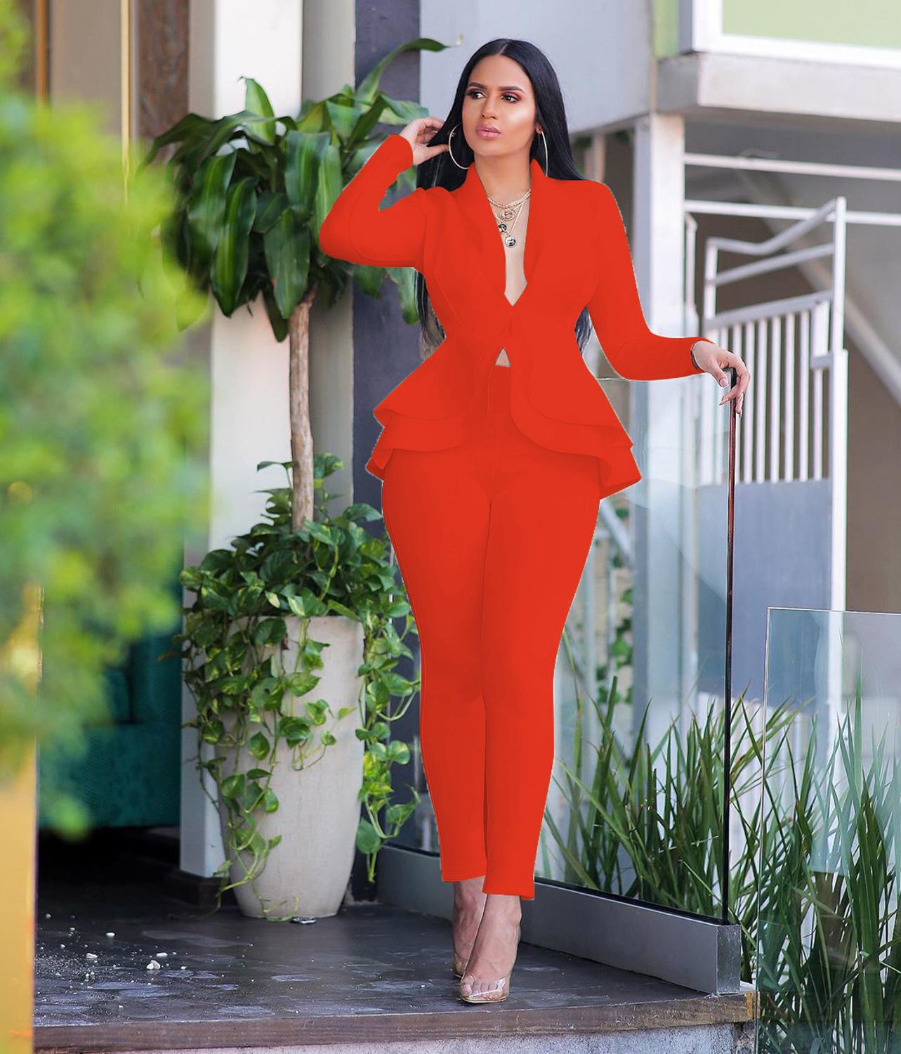 EtherealBe women ruffle blazer pants set - Peplum Fit