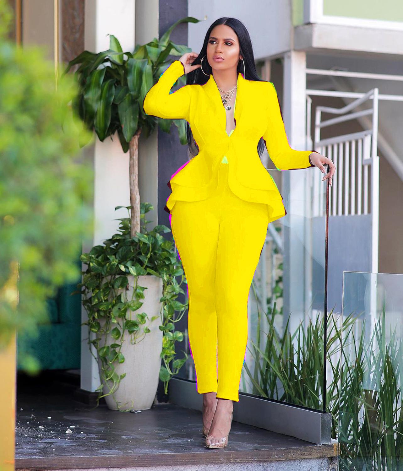 EtherealBe women ruffle blazer pants set - Peplum Fit